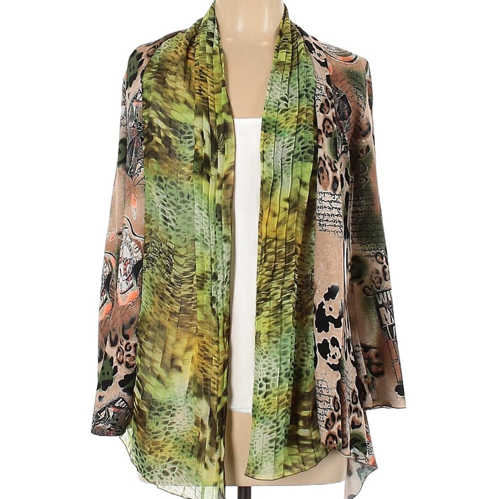 Jerry T New York Open-Front Mixed Media Boho Cardigan Size L Vintage 90s Style